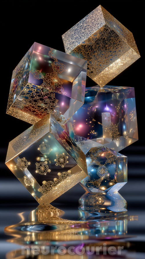 Four-interlocking-geometric-prisms-floating-over-a-reflective-black-surface--each-prism-representing-Form-Texture-Color-Vibe--pulsing-with-distinct-neon-glows-gold-copper-emerald--703fc7a590c3b483a.png